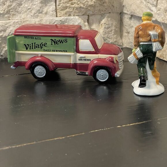 Dept 56 Village News Delivery Truck Retired Snow Village Series Set Of 2 Pcs - Picture 6 of 6